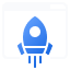 Icône représentant une fusée avec une base à trois buses, sur fond bleu, à l'intérieur d'un carré arrondi symbolisant une fenêtre de navigateur web.