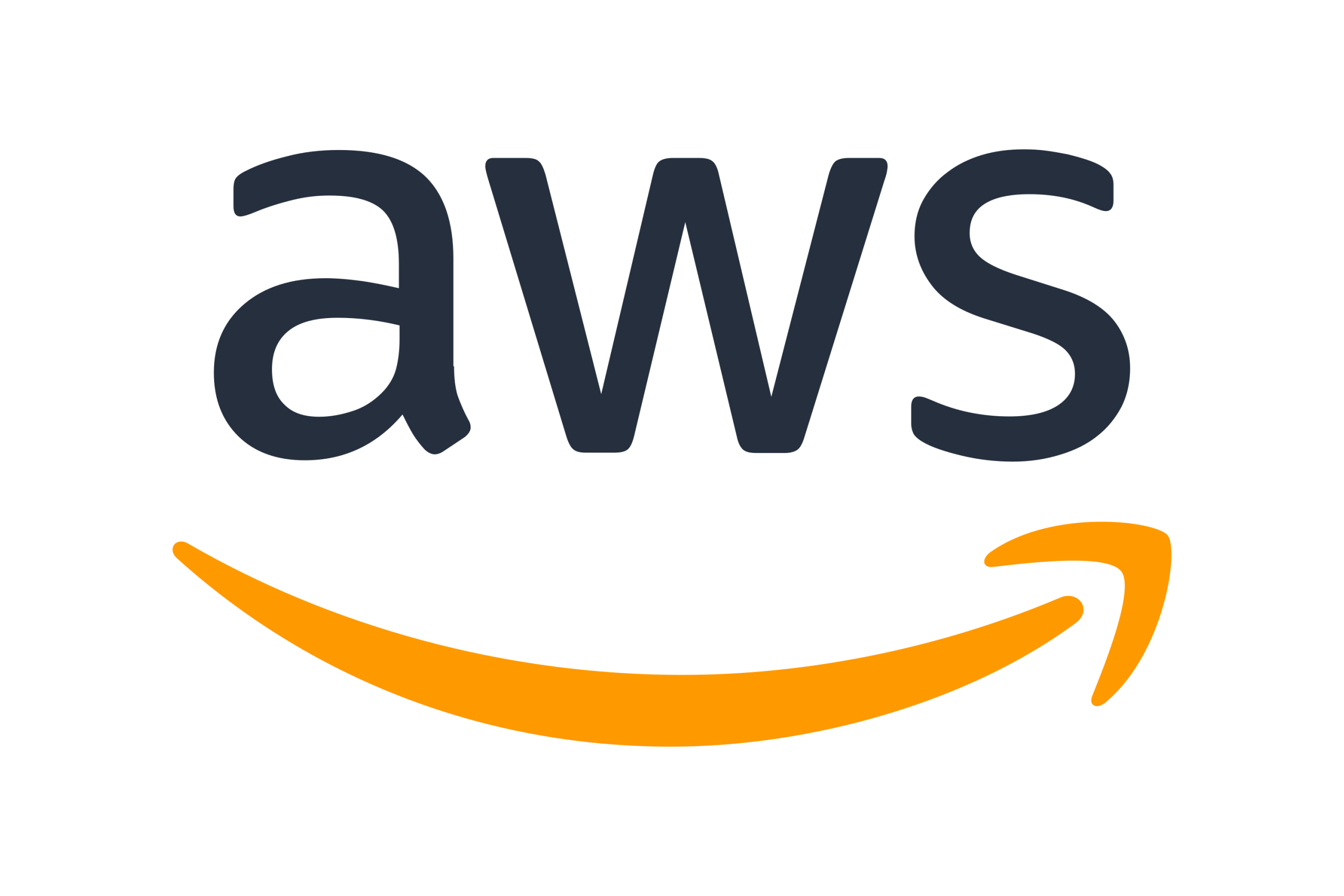Logo d'Amazon Web Services (AWS) avec les lettres 'aws' en noir et un sourire en orange sous les lettres.