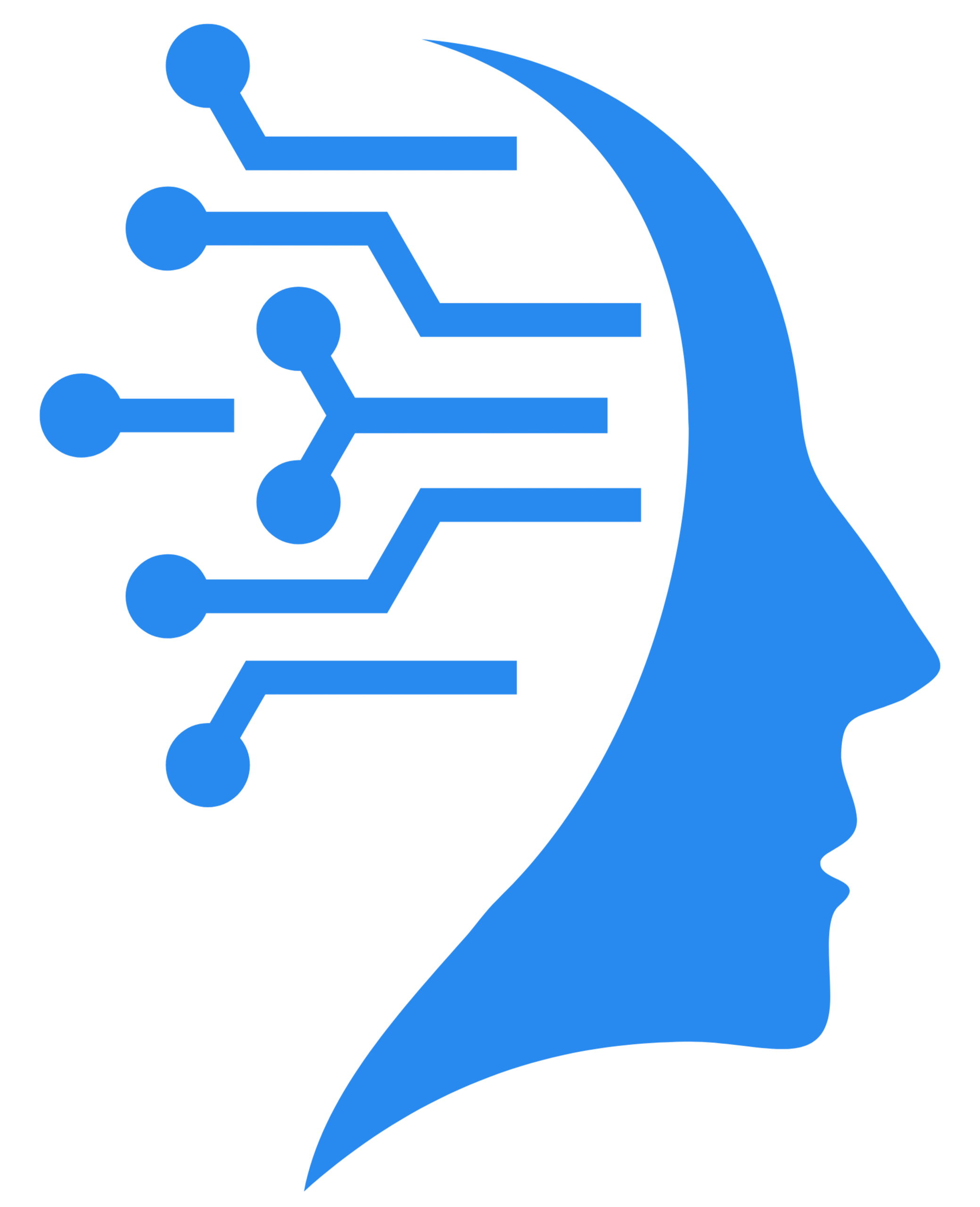 Silhouette stylisée d'un profil humain bleu, avec des circuits électroniques bleu clair intégrés dans la partie supérieure de la tête, symbolisant une connexion entre l'humain et la technologie.